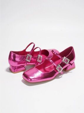 •CAPE ROBBIN• “Harri” Metallic Leather Mary Jane Heels - Pink // NIB
